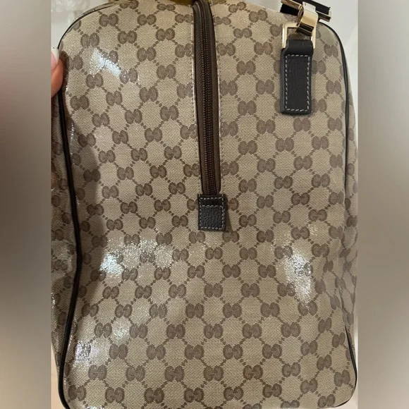 Gucci Crystal Monogram Large Carry On Duffle Weekender Bag Dark Brown - Picture 8 of 15